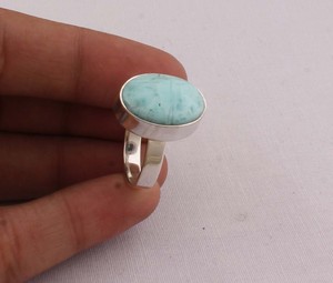 Natural Larimar <b>Ring</b> 925 Sterling <b>Silver</b> Jewelry Ocean Blue Gemstone <b>Ring</b> Vintage Style Caribbean Larimar <b>Statement</b> <b>Ring</b> For Her - Product Image 3