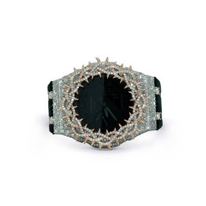 Montre de luxe Throns Bezel avec diamants incrustés, finition haut de gamme, pour mariage, fiançailles, cadeau unisexe - Product Image 1