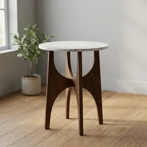 Mesa Auxiliar Redonda Moderna con Tapa de Madera Maciza, Diseño de Mediados de Siglo, Muebles para Sala de Estar, Hecha a Mano, Fácil de Limpiar - Product Image 2