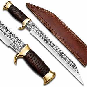 Couteau Viking Seax sur mesure OEM, lame fixe en acier au carbone, couteau de chasse et de survie avec étui en cuir, fabricant en gros - Product Image 1