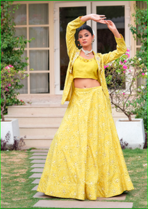 Ensemble Lehenga jaune Merigold avec veste, collection tendance et magnifique de Lehenga Choli traditionnels pour mariage - Product Image 3