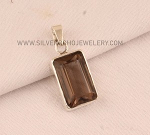 Colgante de Plata de Ley 925 con Cuarzo Ahumado al por Mayor, Colgante de Gema de Cuarzo Ahumado Natural, Joyería de Plata Hecha a Mano, Cristal Marrón - Product Image 4
