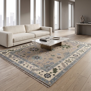 Tapis Oushak noué à la main, tapis en laine vintage à motifs floraux, bleu vert, style persan turc, tapis fait main - Product Image 5
