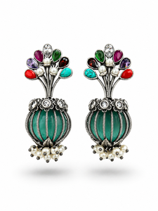 Pendientes de Araña ELVORA GEMS Vintage con Flores de Circonita, Turquesa, Perlas de Imitación y Aleación Plateada Antigua para Mujer - Product Image 3
