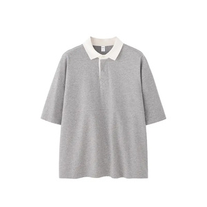 Polos de hombre de talla grande de color de contraste personalizado, polos de gran tamaño con logotipo bordado en los hombros caídos - Product Image 1