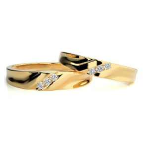 925 Sterling Silver Gold Plated Zircon Bezel Set Romantic Diagonal <b>Couple</b> Rings - Product Image 1
