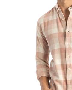 Manufacturer <b>Men</b> Peach Check Casual <b>Shirt</b> Cotton Polyester Long Sleeve Button Down Plaid <b>Shirt</b> <b>For</b> Wholesale OEM Supply Export - Product Image 3
