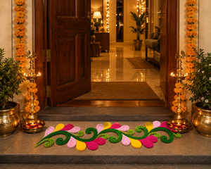 Tapete Rangoli con Diseño Calado para Decoración de Entrada del Hogar en Diwali |   Decoración Floral Hecha a Mano para Puerta y Suelo, para Decoración Festiva del Hogar - Product Image 4