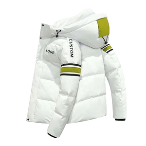 Veste matelassée à capuche pour homme avec logo personnalisé, blanche, imperméable, décontractée, pour l'hiver, avec doublure en polaire polyester, fermeture éclair - Product Image 6