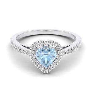 REYES Statement 14K Solid Gold IGI Certified <b>Diamond</b> Halo Ring Heart Shape 0.75 Carat Aquamarine Gemstone Fine <b>Jewelry</b> For Women - Product Image 5