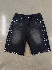 Shorts de Mezclilla Unisex con Pedrería, Cintura Alta, Lavados y Desgastados, Brillantes, para Hombre y Mujer, Estilo Urbano para Festivales de Verano 2026 - Product Image 6