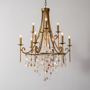 Lustre en cage métallique dorée ornée de perles et de larmes de cristal délicates, disponible à prix de gros. - Product Image 4