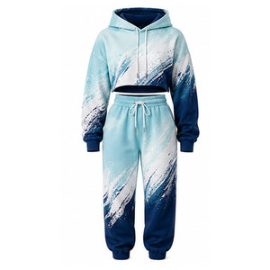 Conjunto de sudaderas cortas con estilo moderno a juego, tela suave y ajuste flexible para mujer, uso casual y diario. - Product Image 1