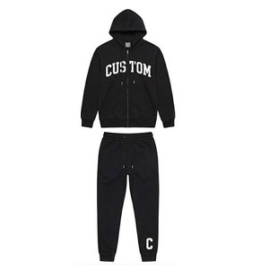 Fleece Lined Winter Breathable Sweatsuit <b>Set</b> Unisex 2 Piece Hooded Tracksuit Cuffed <b>Jogger</b> Sweatpants <b>Matching</b> Outfit Custom OEM - Product Image 2