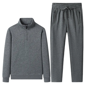 Sudadera de Forro Polar Verde Oliva para Hombre con Cierre de Media Cremallera y Pantalones Deportivos con Cintura Elástica Negra y Cordón Ajustable, Ropa Casual de Otoño - Product Image 5