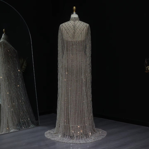 Jancember LSZ118 فستان سهرة لامع بتصميم حورية البحر ورقبة عالية على الطراز العربي مع شال للحفلات - Product Image 3