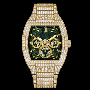 Reloj de hombre con esfera verde y detalles en oro, con incrustaciones de piedras, pantalla multifunción, reloj de lujo para fiestas. - Product Image 1