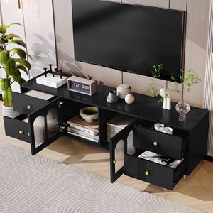 Soporte de TV Moderno de 70.9 Pulgadas con Puerta de Vidrio, Centro de Entretenimiento con 4 Cajones y 2 Gabinetes, Cinco Patas de Metal, para Televisores de hasta 75 Pulgadas - Product Image 3