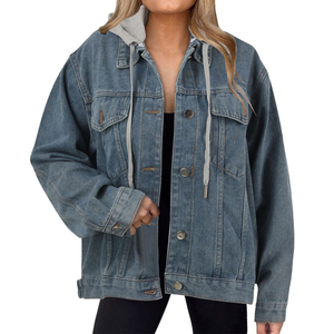 Chaquetas Vaqueras de Mezclilla para Mujer, Transpirables, a Precio Económico, Nuevas Llegadas, Chaqueta Vaquera con Capucha de Color Sólido y Estilo Moderno en Oferta - Product Image 1