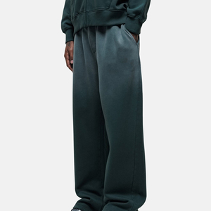 Pantalones Deportivos de Algodón Verde Oscuro para Hombre, Cintura Elástica, Corte Holgado Informal, Pierna Recta con Bolsillos Laterales, Transpirables, Peso Medio - Product Image 2