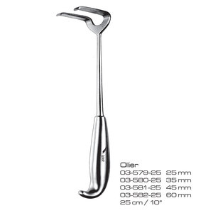 Écarteur chirurgical Ollier 25 mm 25 cm manuel en acier inoxydable, instrument de chirurgie générale, classe I, certifié CE, usage hospitalier - Product Image 1