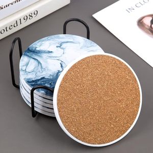 Handmade Blue Marble Pattern Round <b>Coaster</b> Set with Black Metal Holder Decorative <b>Drink</b> <b>Coasters</b> for Coffee Table Kitchen - Product Image 5