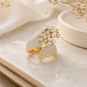 Bague en diamant de laboratoire taille brillant avec anneau croisé |   Bague en or massif pavé Comet Spray 9K/14K/18K, bijoux de luxe pour hommes, vente en gros OEM ODM - Product Image 4