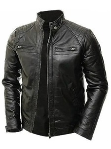 Chaqueta de Cuero Acolchada Estilo Café Racer para Hombre - Product Image 1