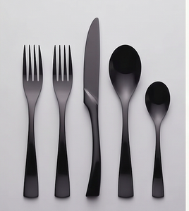 Ensemble de couverts au style unique, finition miroir, en acier inoxydable noir, vaisselle moderne pour dîner, fête, mariage, présentation, cadeau - Product Image 1
