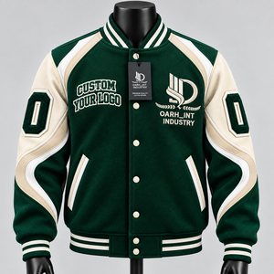 Veste varsity verte pour homme, logo brodé, style preppy, vêtement d'automne, logo en broderie chenille - Product Image 1