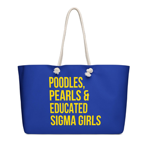 กระเป๋าผ้าแคนวาสโพลีเอสเตอร์ขนาดใหญ่สำหรับเดินทาง  ลาย Sigma Gamma Rho Poodles Pearls  สำหรับสาวๆ ที่รักการเรียนรู้  รุ่น SGRho Weekender Tote Gift Bag  ความจุเยอะ  แบบสั่งทำพิเศษ - Product Image 5