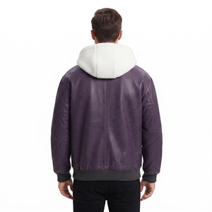 Men's Winter Button Down Leather Hooded Front Button Side Pockets <b>Oversized</b> <b>Long</b> Sleeve Button up Eco-Friendly <b>Hoodie</b> - Product Image 2
