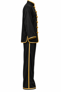 Uniforme de Kung Fu noir personnalisé, logo personnalisé, boutons nœud grenouille dorés, passepoil contrastant, tenue d'arts martiaux, vente en gros, fabricant OEM - Product Image 4