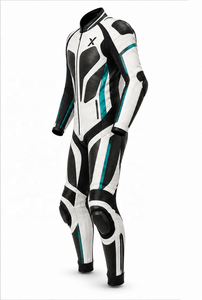 Traje de Motocicleta de Cuero de Una Pieza Ventilado para Carretera |   Negro, Blanco y Verde Azulado |   Fabricante OEM ODM |   Diseño de Calidad Premium | - Product Image 3
