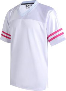 Maillot de sport pour homme à col en V blanc à manches courtes avec rayures roses, en polyester à séchage rapide, chemise décontractée pour l'été - Product Image 2