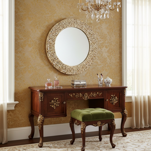 Designer Mother of Pearl Mirror 19 Inch <b>Wall</b> Mounted Decorative <b>MOP</b> Frame Mirror for Bathroom Bedroom Living Room Modern Decor - Product Image 2