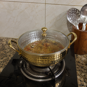 Hammered Brass Casserole Cooking <b>Pot</b> with Glass Lid Double Handles Food Serving Dish Buffet Cookware Hotel Restaurant Catering - Product Image 4