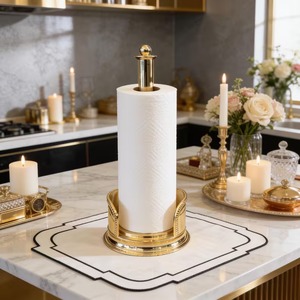 Vintage Gold Metal Paper <b>Towel</b> <b>Holder</b> Freestanding Countertop Stand with Floral Rose Leaf Design for <b>Kitchen</b> - Product Image 4