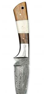 Cuchillo de Camping Personalizado Hecho a Mano de Acero de Damasco con Mango de Madera y Hueso y Refuerzo de Acero, Hoja Fija - Product Image 5