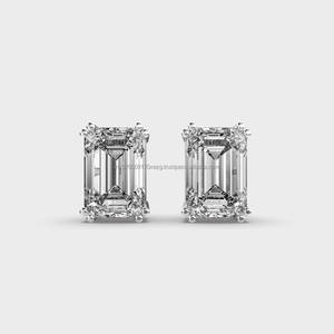 Luxury <b>Emerald</b> Cut Moissanite Earrings 925 Silver Hypoallergenic <b>Stud</b> Earrings - Product Image 5