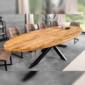 Vandana <b>Rustic</b> Nature industrial <b>dining</b> <b>table</b> GALAXIE 240cm natural mango <b>wood</b> oval star frame - Product Image 1