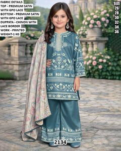 Salwar Kameez en satin brodé Bandhani de qualité supérieure, longueur au sol, séchage rapide, vêtements décontractés pour filles, modèle 1, taille 26-36 - Product Image 3