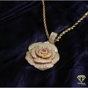 Pendentif Fleur de Rose Moissanite Sertie de Diamants en Argent Sterling 925 Plaqué Or Jaune, Collier Hip Hop, Bijoux - Product Image 1