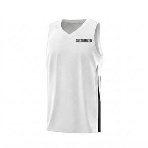 Camiseta de Baloncesto Personalizada sin Mangas para Hombre, Blanca, con Estampado por Sublimación, Tejido de Malla de Poliéster/Algodón de Secado Rápido, Números de Equipo, Deportiva - Product Image 1