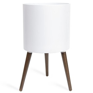 Aqdus Saleem White Ceramic <b>Rectangle</b> <b>Planter</b> Stand with Wooden Legs-Wholesale Modern Outdoor Plant Pot - Product Image 1