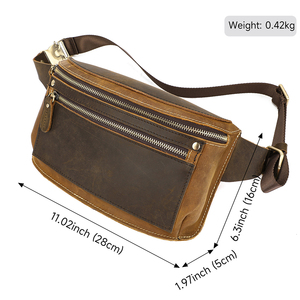 Bolso Bandolera de Cuero Genuino Crazy Horse para Hombre, Riñonera de Cuero, Bolso de Hombro para Viaje, Bolso de Pecho de Cuero para Hombre - Product Image 4