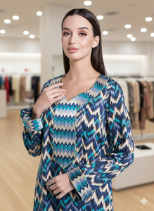 Robe de soirée élégante en georgette bleu azur, col rond, longueur ras du sol, demi-manches, coupe ample, ornée de perles faites à la main, respirante et légère pour femme - Product Image 2