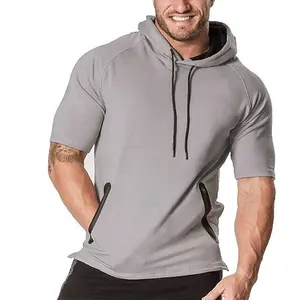 3XL Summer New Short-sleeved T-shirt Casual Trendy Brand Men's Hooded Half-sleeve Sweater Men's Pure Cotton Fleece Fabric