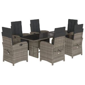Set da pranzo Patio in Rattan grigio 7 pezzi con cuscini Set da giardino - Product Image 2