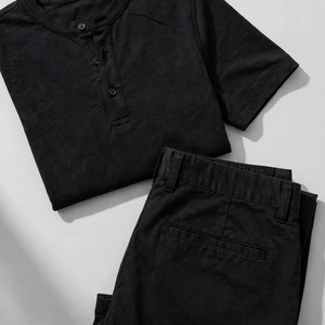 2026 Wholesale Summer Men's Casual Shorts <b>Set</b> Plain Color Solid 100% Cotton Jersey Quick Dry Knitted Customized Logo <b>Twin</b> <b>Set</b> - Product Image 5